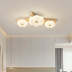 Contemporary Nordic Rubber Wood Pe Flower Branch LED Semi-flush Mount Ceiling Light for Hallway