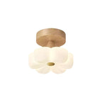 Contemporary Nordic Rubber Wood Pe Flower Branch LED Semi-flush Mount Ceiling Light for Hallway