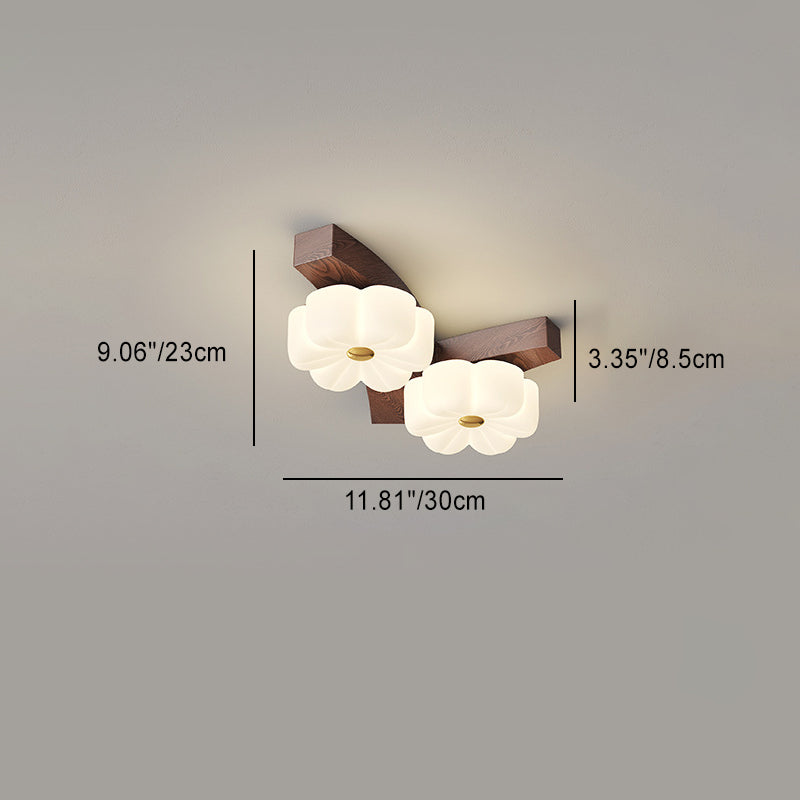 Contemporary Nordic Rubber Wood Pe Flower Branch LED Semi-flush Mount Ceiling Light for Hallway