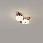Contemporary Nordic Rubber Wood Pe Flower Branch LED Semi-flush Mount Ceiling Light for Hallway
