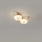 Contemporary Nordic Rubber Wood Pe Flower Branch LED Semi-flush Mount Ceiling Light for Hallway