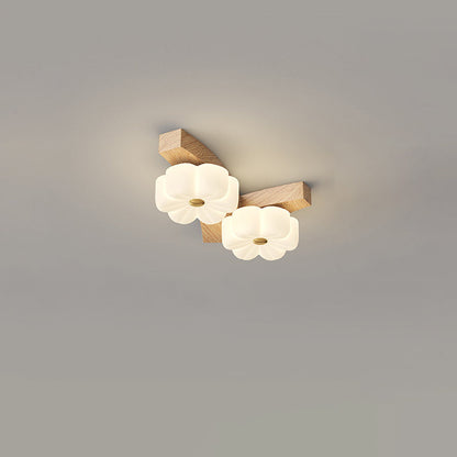 Contemporary Nordic Rubber Wood Pe Flower Branch LED Semi-flush Mount Ceiling Light for Hallway