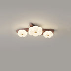 Contemporary Nordic Rubber Wood Pe Flower Branch LED Semi-flush Mount Ceiling Light for Hallway