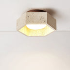 Traditional Japanese Travertine Hexagon 1-Light Semi-Flush Mount Ceiling Light For Hallway