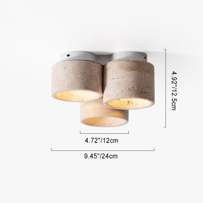 Traditional Japanese Travertine Iron Cylinder 3-light Semi-flush Mount Ceiling Light for Hallway
