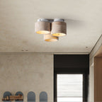 Traditional Japanese Travertine Iron Cylinder 3-light Semi-flush Mount Ceiling Light for Hallway