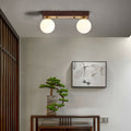 Contemporary Scandinavian Walnut Brass Glass Ball Rectangular Base 2/3 Light Semi-Flush Mount Ceiling Light For Hallway
