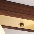 Contemporary Scandinavian Walnut Brass Glass Ball Rectangular Base 2/3 Light Semi-Flush Mount Ceiling Light For Hallway