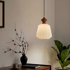 Contemporary Retro Walnut Brass Glass Origami Texture Lantern 1-Light Pendant Light For Dining Room