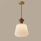 Contemporary Retro Walnut Brass Glass Origami Texture Lantern 1-Light Pendant Light For Dining Room