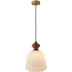 Contemporary Retro Walnut Brass Glass Origami Texture Lantern 1-Light Pendant Light For Dining Room