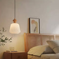 Contemporary Retro Walnut Brass Glass Origami Texture Lantern 1-Light Pendant Light For Dining Room