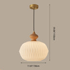 Contemporary Retro Walnut Brass Glass Round Lantern Origami Texture 1-Light Pendant Light For Dining Room