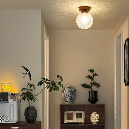 Contemporary Retro Hardware Glass Ball Ice Crack 1-Light Semi-Flush Mount Ceiling Light For Hallway