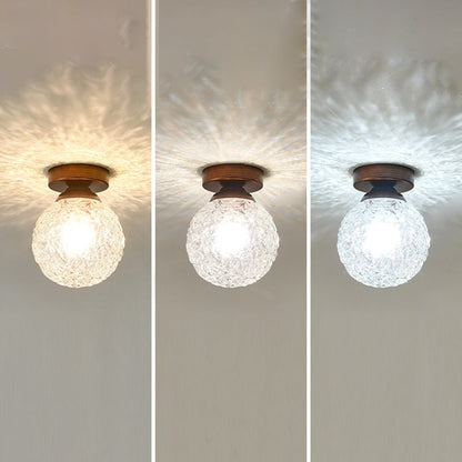 Contemporary Retro Hardware Glass Ball Ice Crack 1-Light Semi-Flush Mount Ceiling Light For Hallway