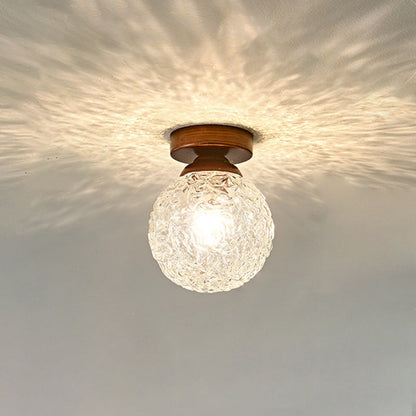 Contemporary Retro Hardware Glass Ball Ice Crack 1-Light Semi-Flush Mount Ceiling Light For Hallway