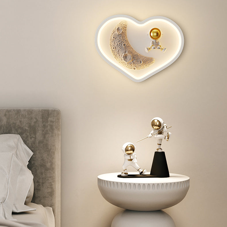 Lumendat Contemporary Nordic Iron Acrylic Resin Kids Moon Astronaut Round Cloud Heart LED Wall Sconce Lamp For Bedside Lumendat