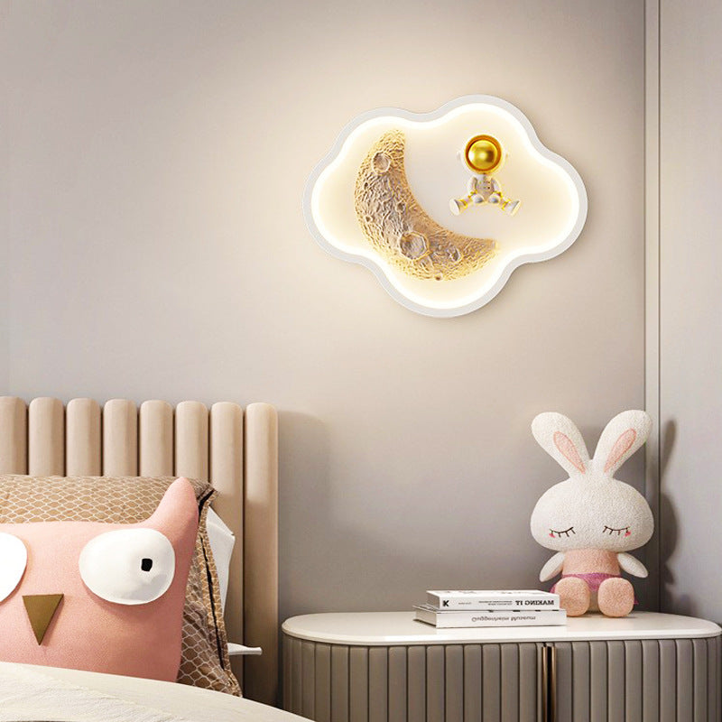 Lumendat Contemporary Nordic Iron Acrylic Resin Kids Moon Astronaut Round Cloud Heart LED Wall Sconce Lamp For Bedside Lumendat