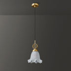 Traditional French Brass Glass Floral 1-Light Pendant Light For Bedside