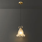 Traditional French Brass Glass Floral 1-Light Pendant Light For Bedside