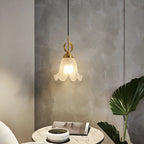 Traditional French Brass Glass Floral 1-Light Pendant Light For Bedside
