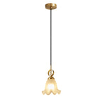 Traditional French Brass Glass Floral 1-Light Pendant Light For Bedside