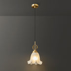 Traditional French Brass Glass Floral 1-Light Pendant Light For Bedside