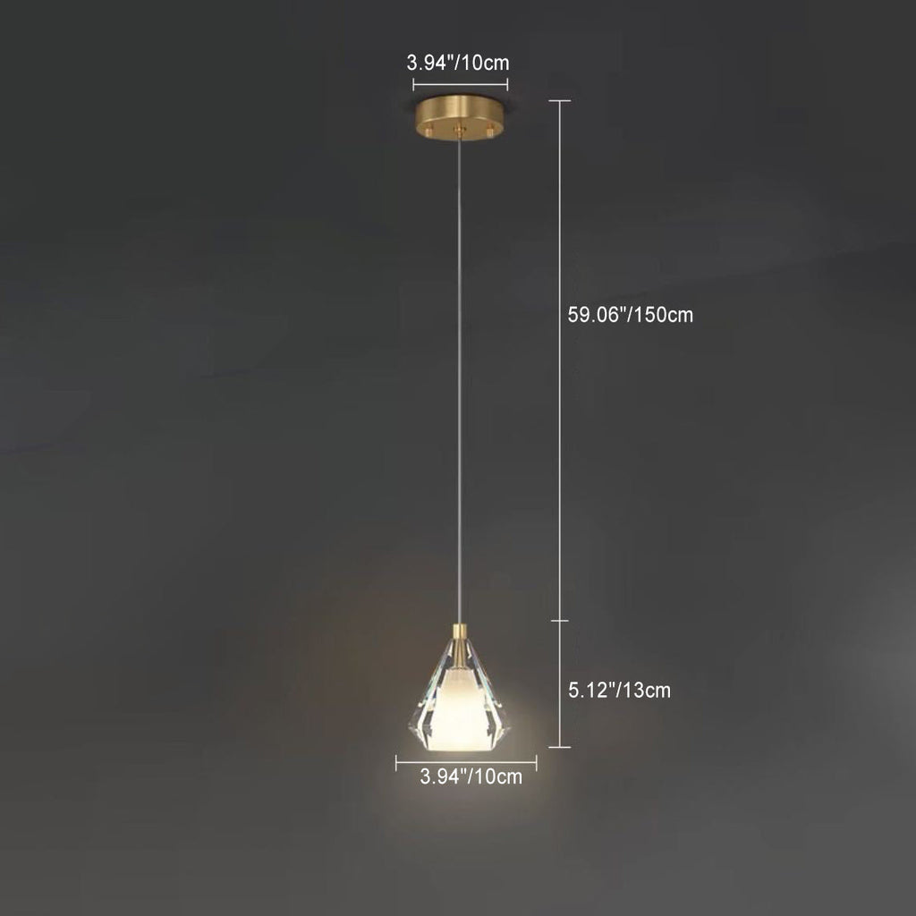 Modern Luxury Brass Crystal Triangle Diamond 1/2/3 Light Pendant Light For Bedside