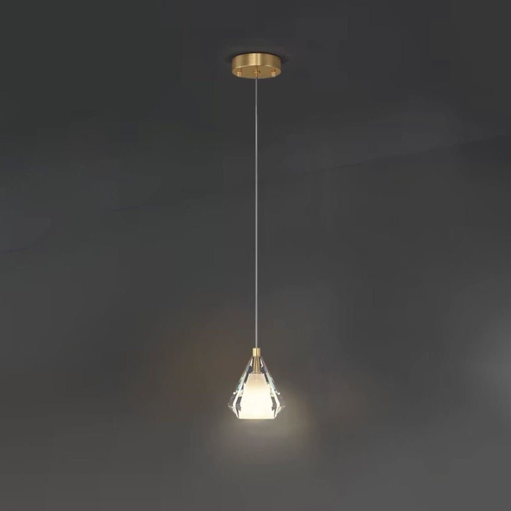 Modern Luxury Brass Crystal Triangle Diamond 1/2/3 Light Pendant Light For Bedside