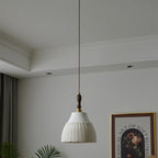 Traditional Japanese Ceramic Brass Walnut Cylinder Conic Texture 1-Light Pendant Light For Dining Room