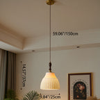 Traditional Japanese Ceramic Brass Walnut Cylinder Conic Texture 1-Light Pendant Light For Dining Room