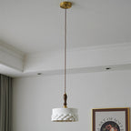 Traditional Japanese Ceramic Brass Walnut Cylinder Conic Texture 1-Light Pendant Light For Dining Room