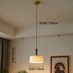 Traditional Japanese Ceramic Brass Walnut Cylinder Conic Texture 1-Light Pendant Light For Dining Room