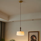 Traditional Japanese Ceramic Brass Walnut Cylinder Conic Texture 1-Light Pendant Light For Dining Room