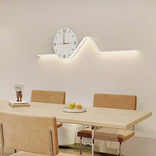 Contemporary Creative Iron Acrylic Line Clock LED Wall Sconce Lamp For Living Room