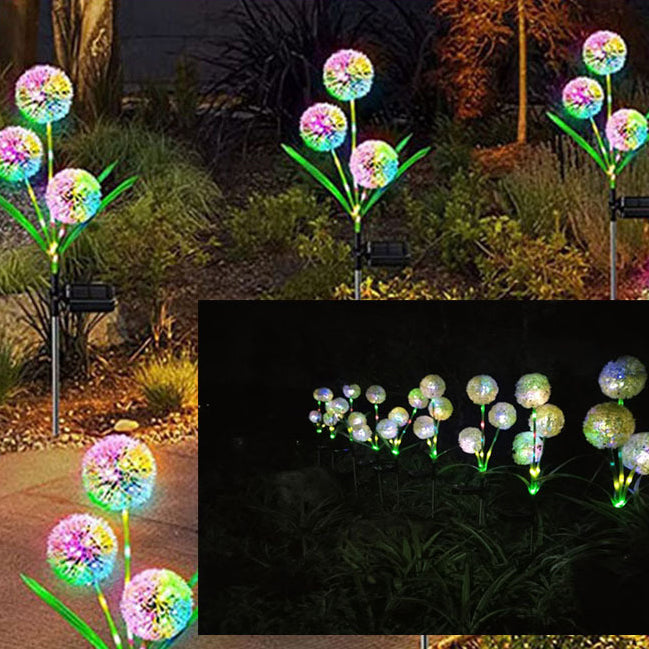 Modern Art Deco Solar Waterproof Stainless Steel ABS Copper Wire Dandelion Plant Ball Ground Plug LED Outdoor Light Landscape Lighting For Garden Lumendat