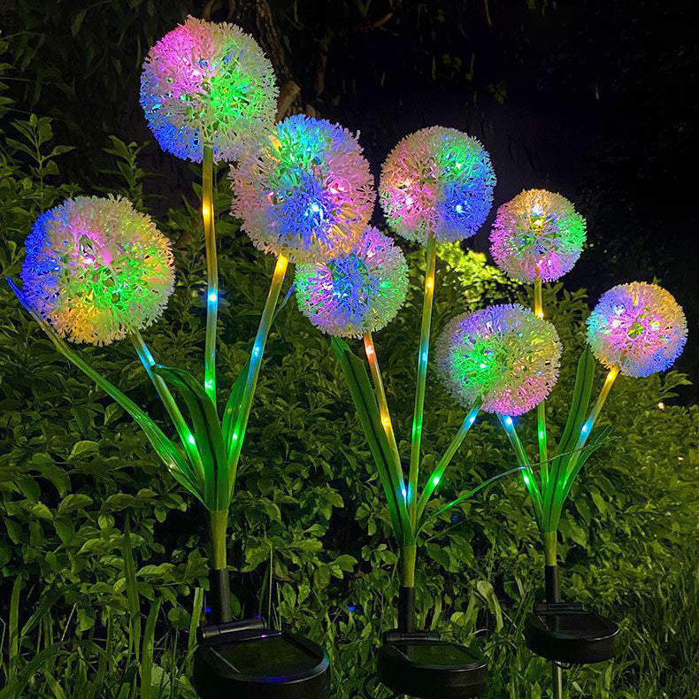 Modern Art Deco Solar Waterproof Stainless Steel ABS Copper Wire Dandelion Plant Ball Ground Plug LED Outdoor Light Landscape Lighting For Garden Lumendat