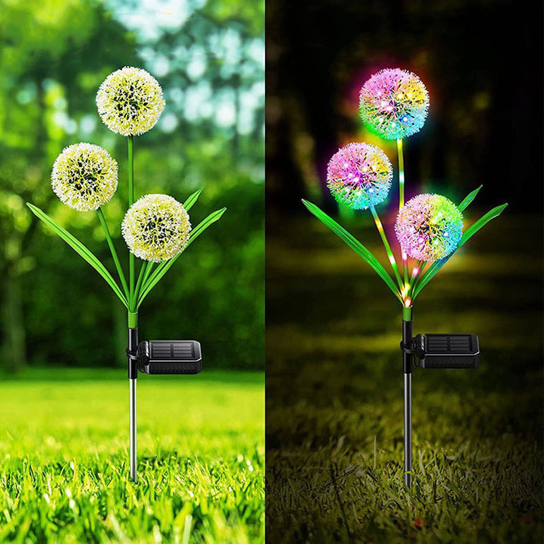 Modern Art Deco Solar Waterproof Stainless Steel ABS Copper Wire Dandelion Plant Ball Ground Plug LED Outdoor Light Landscape Lighting For Garden Lumendat