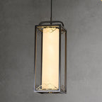 Traditional Chinese Copper Glass Cylinder Carved Auspicious Cloud LED Pendant Light For Bedside