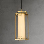 Traditional Chinese Copper Glass Cylinder Carved Auspicious Cloud LED Pendant Light For Bedside