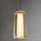 Traditional Chinese Copper Glass Cylinder Carved Auspicious Cloud LED Pendant Light For Bedside