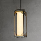 Traditional Chinese Copper Glass Cylinder Carved Auspicious Cloud LED Pendant Light For Bedside