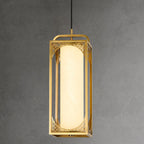 Traditional Chinese Copper Glass Cylinder Carved Auspicious Cloud LED Pendant Light For Bedside