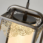 Traditional Chinese Copper Glass Cylinder Carved Auspicious Cloud LED Pendant Light For Bedside