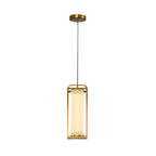 Traditional Chinese Copper Glass Cylinder Carved Auspicious Cloud LED Pendant Light For Bedside