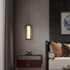 Traditional Chinese Copper Glass Cylinder Carved Auspicious Cloud LED Pendant Light For Bedside