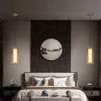 Traditional Chinese Copper Glass Cylinder Carved Auspicious Cloud LED Pendant Light For Bedside