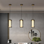 Traditional Chinese Copper Glass Cylinder Carved Auspicious Cloud LED Pendant Light For Bedside