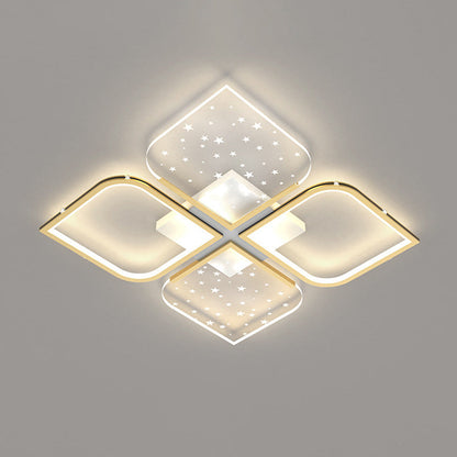 Contemporary Nordic Aluminum Iron Acrylic Four Leaf Clover Starry Star LED Semi-Flush Mount Ceiling Light For Bedroom