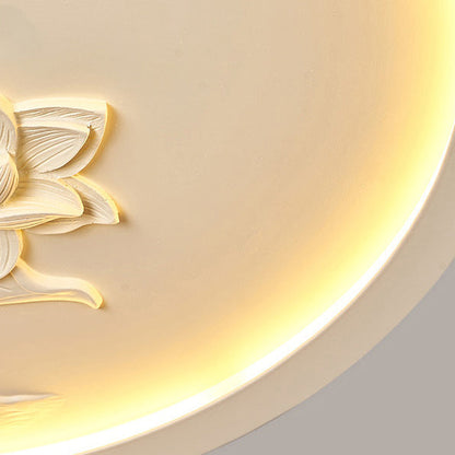 Traditional French Resin Iron Acrylic Round Engraved Suzuran LED Flush Mount Ceiling Light for Bedroom